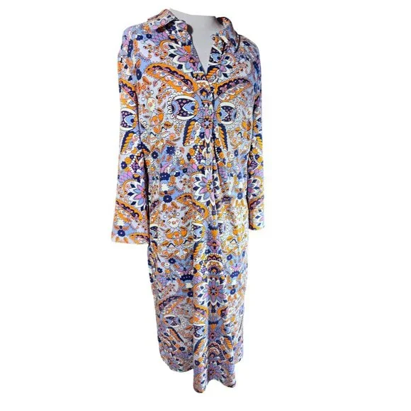 Talbots Womens S Multicolor Paisley Long-Sleeve Pull-On Dress With Buttons - Picture 5 of 9